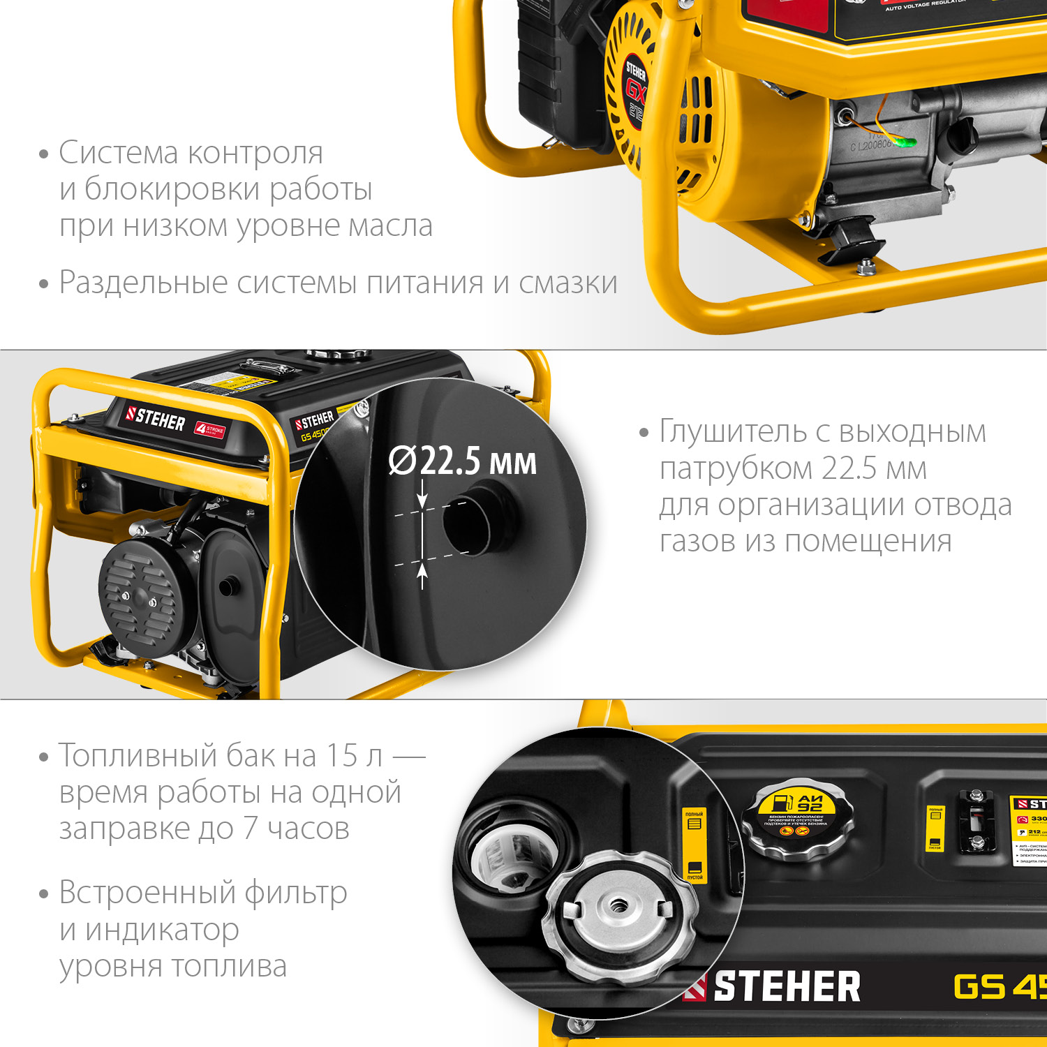 STEHER 3300 Вт, бензиновый генератор (GS-4500)
