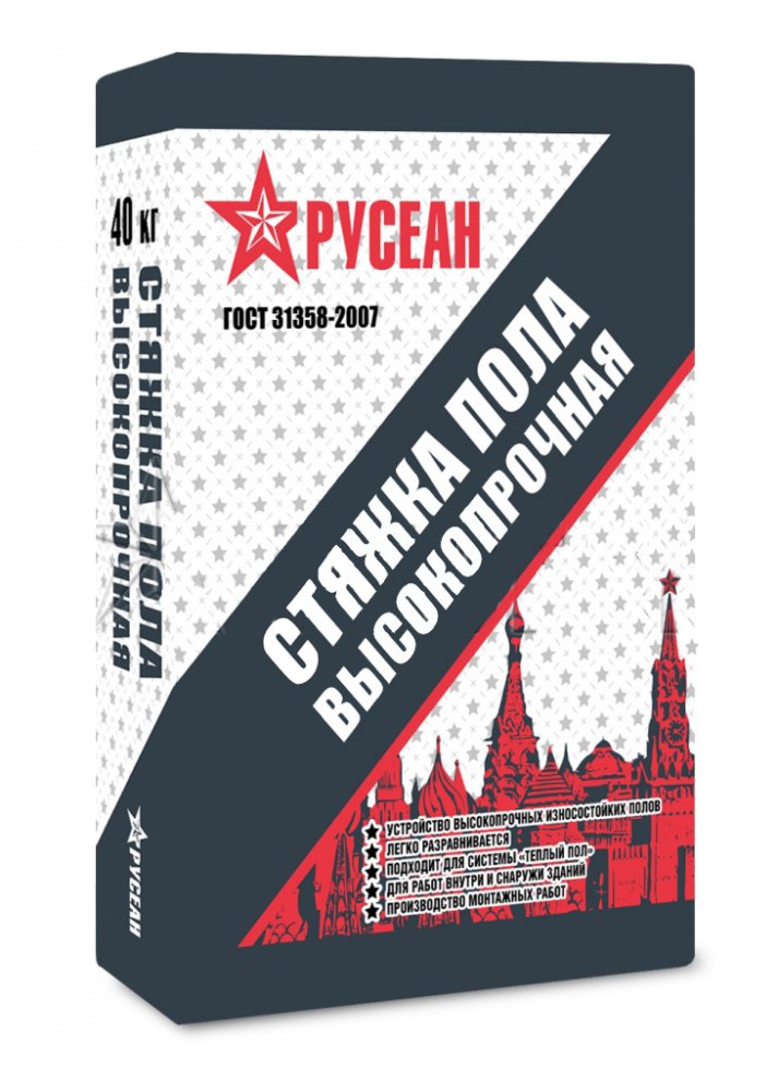 Высокопрочная быстротвердеющая стяжка пола Русеан 40 кг
