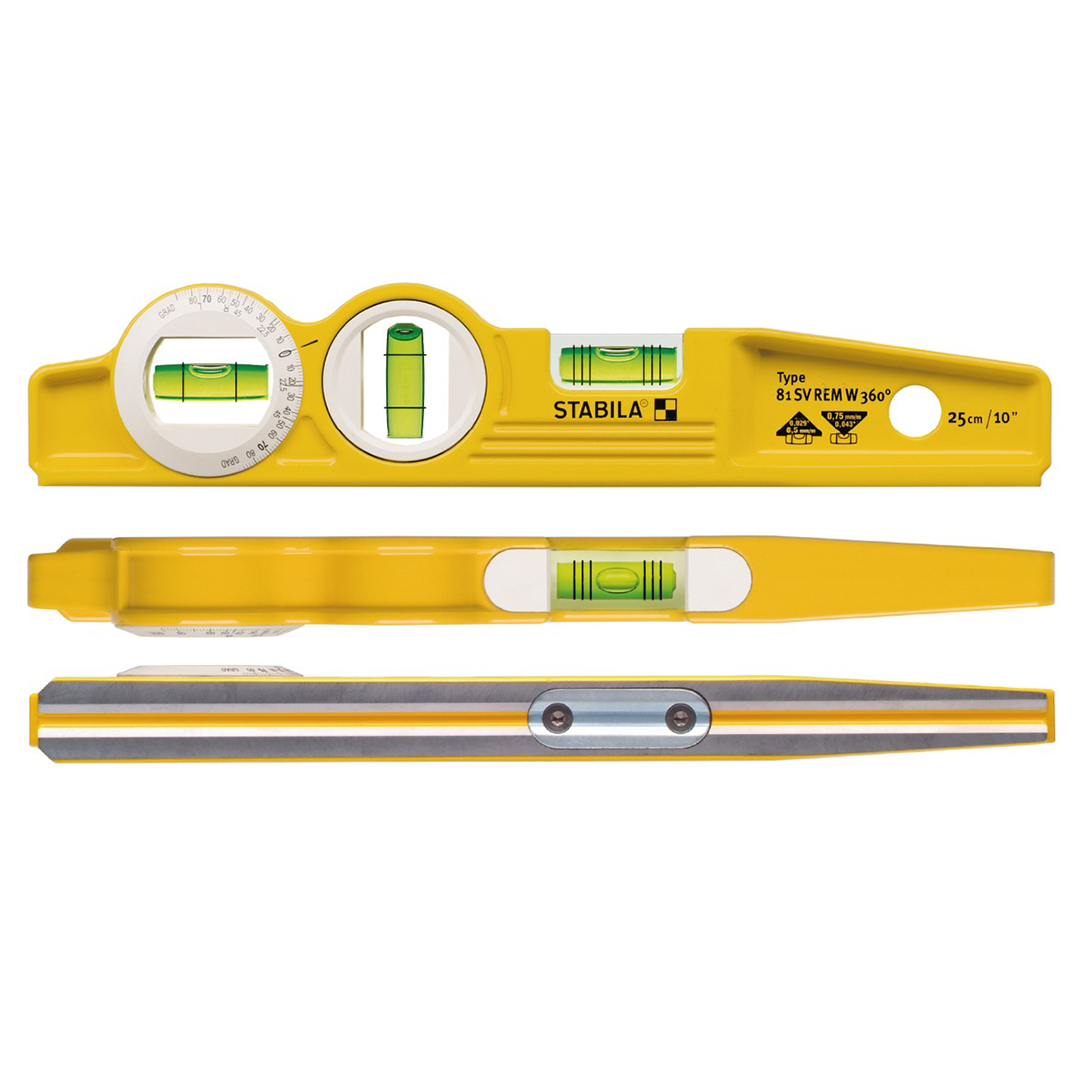 Уровень Stabila тип 81SV REM W360, 25см литой профиль(1верт.,1гориз.,1х360, магнитный,точн. 0,5мм/м)
