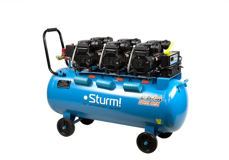 AC936100OLE Компрессор воздуш.безмасл. Sturm! 3х1500Вт,720л/мин, ресивер 100л, бесшумный