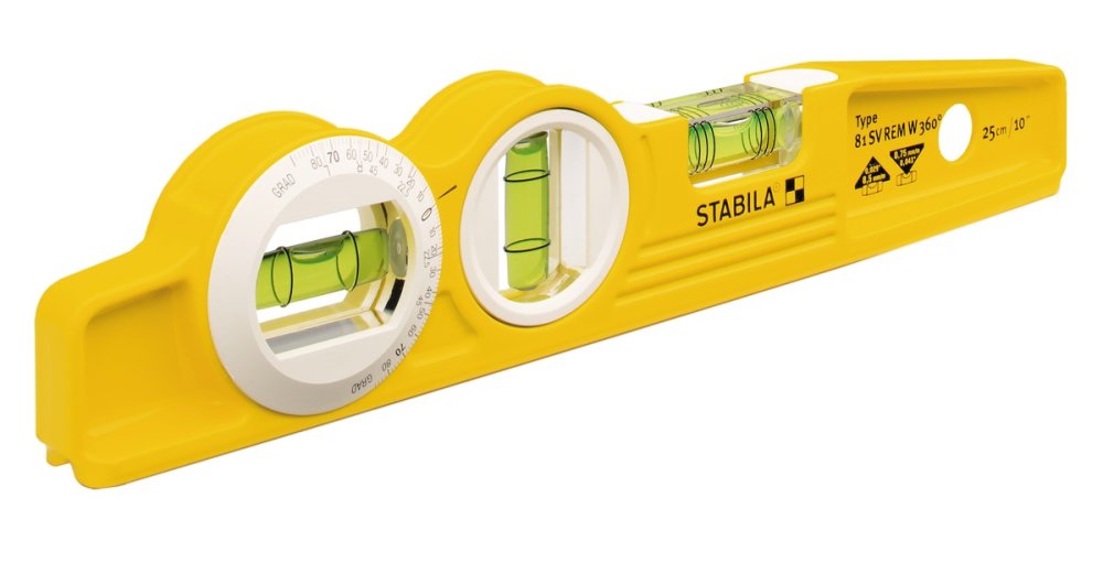 Уровень Stabila тип 81SV REM W360, 25см литой профиль(1верт.,1гориз.,1х360, магнитный,точн. 0,5мм/м)